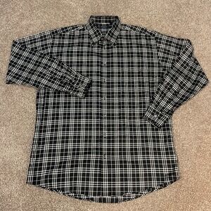 Vintage Burberry London Button Shirt Mens Large Black Windowpane Plaid Old Money
